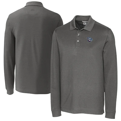 Men's Cutter & Buck Gray Lehigh Valley IronPigs Advantage Tri-Blend Pique Big Tall Long Sleeve Polo
