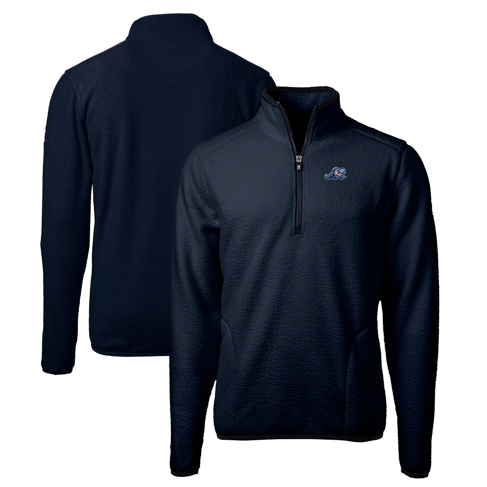 Men's Cutter & Buck Navy West Michigan Whitecaps Big Tall Cascade Eco Sherpa Fleece Quarter-Zip Pullover Jacket