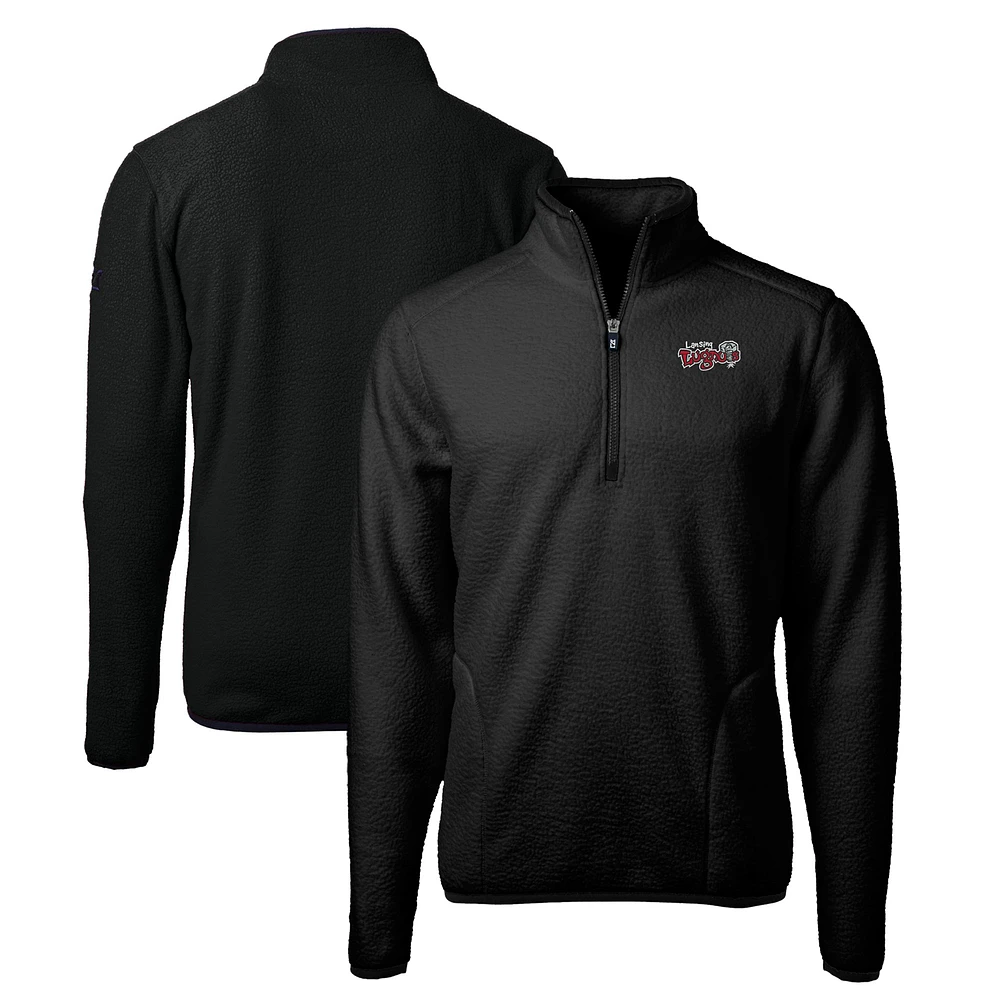 Men's Cutter & Buck Black Lansing Lugnuts Big Tall Cascade Eco Sherpa Fleece Quarter-Zip Pullover Jacket