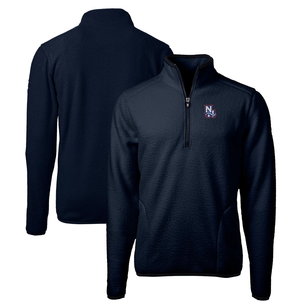 Men's Cutter & Buck Navy New Hampshire Fisher Cats Big Tall Cascade Eco Sherpa Fleece Quarter-Zip Pullover Jacket