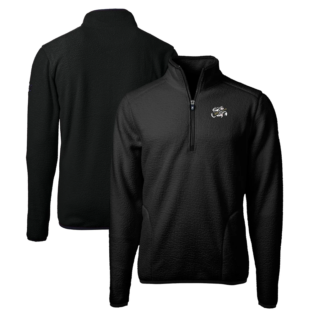 Men's Cutter & Buck Black Omaha Storm Chasers Big Tall Cascade Eco Sherpa Fleece Quarter-Zip Pullover Jacket