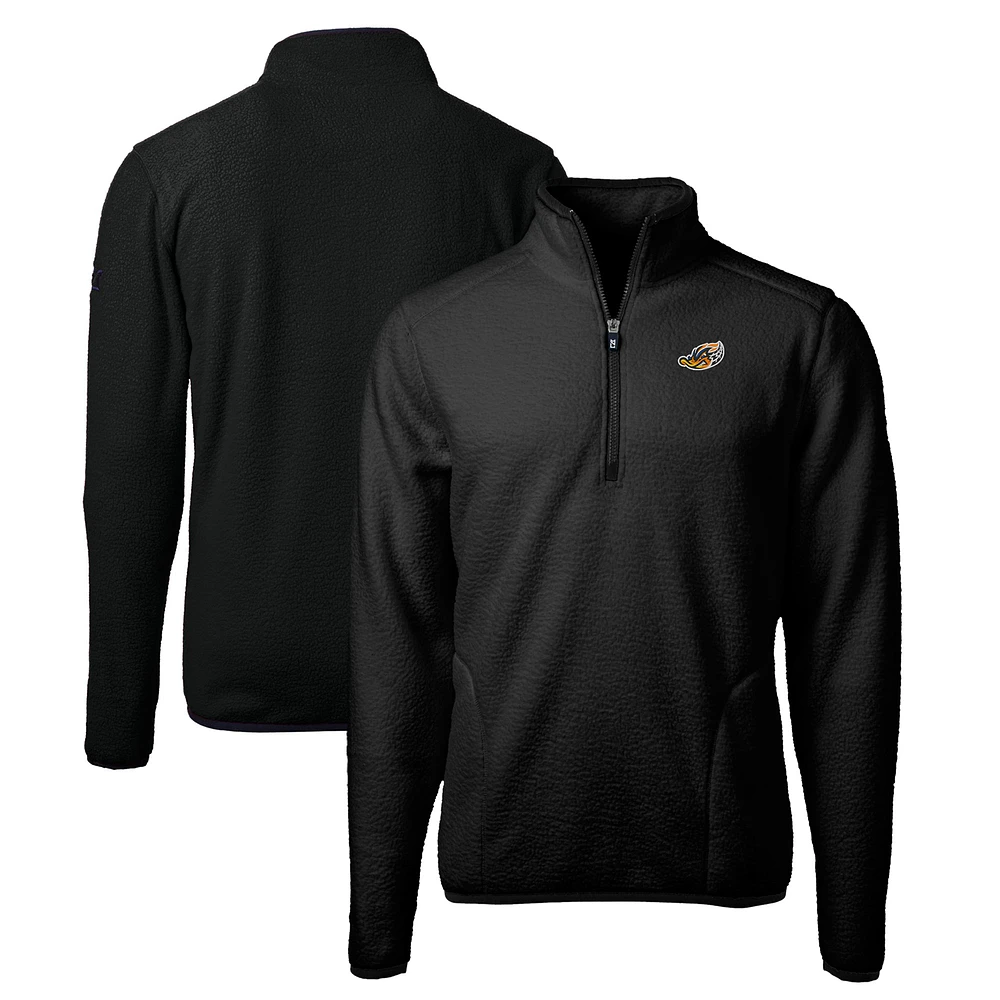 Men's Cutter & Buck Black Akron RubberDucks Big Tall Cascade Eco Sherpa Fleece Quarter-Zip Pullover Jacket
