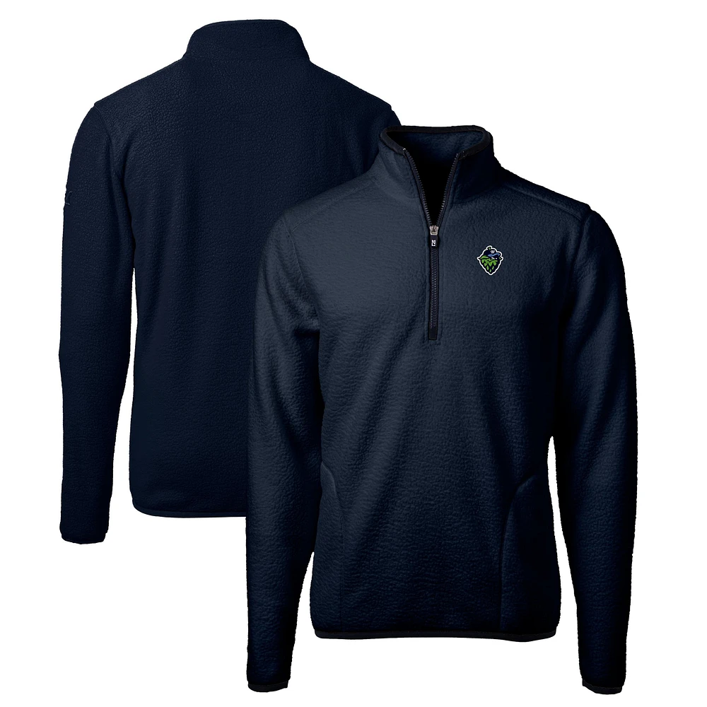 Men's Cutter & Buck Navy Hillsboro Hops Big Tall Cascade Eco Sherpa Fleece Quarter-Zip Pullover Jacket