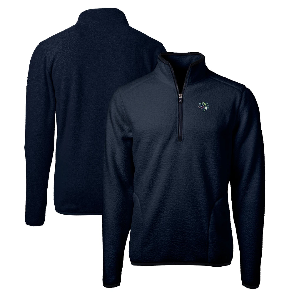 Men's Cutter & Buck Navy Gwinnett Stripers Big Tall Cascade Eco Sherpa Fleece Quarter-Zip Pullover Jacket
