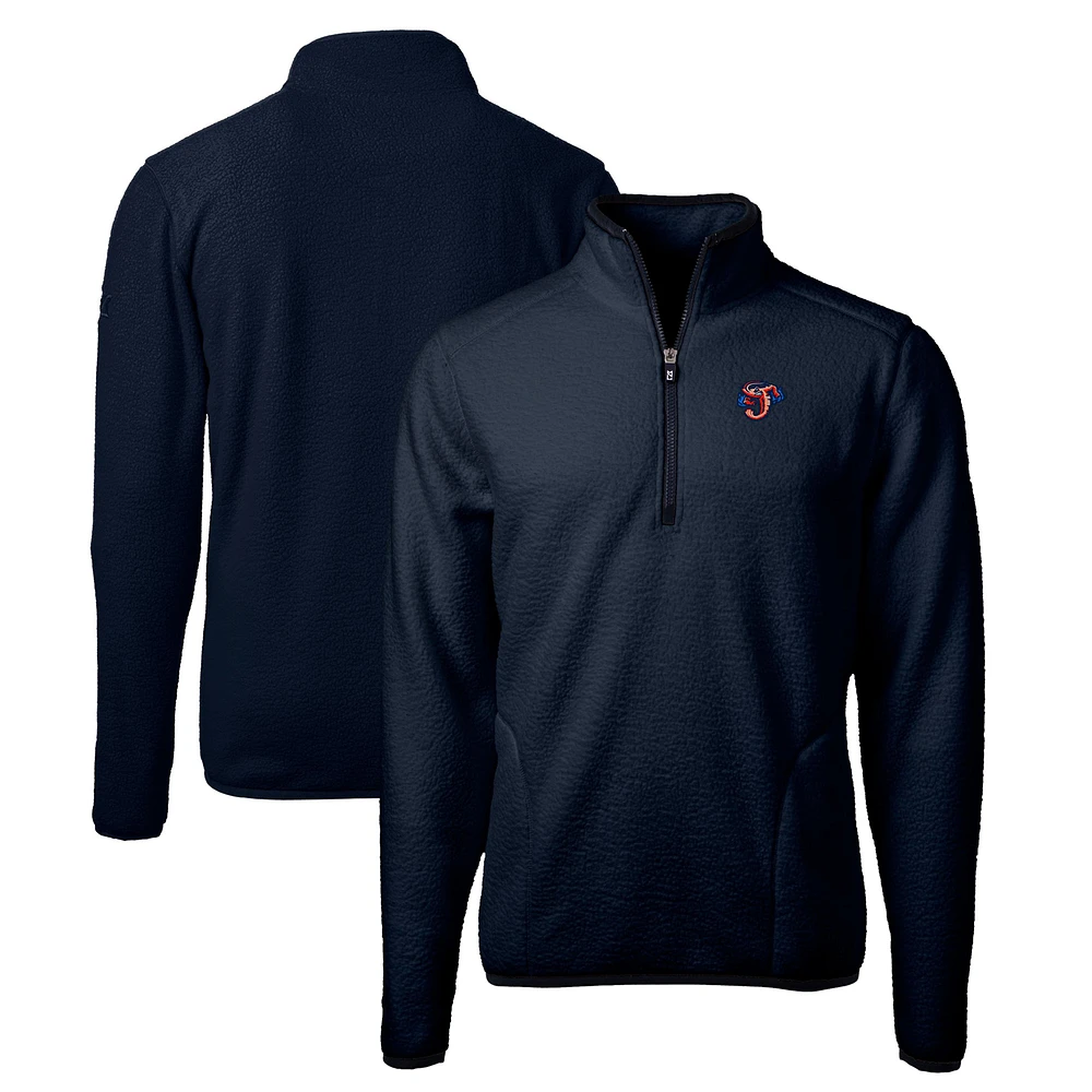 Men's Cutter & Buck Navy Jacksonville Jumbo Shrimp Big Tall Cascade Eco Sherpa Fleece Quarter-Zip Pullover Jacket