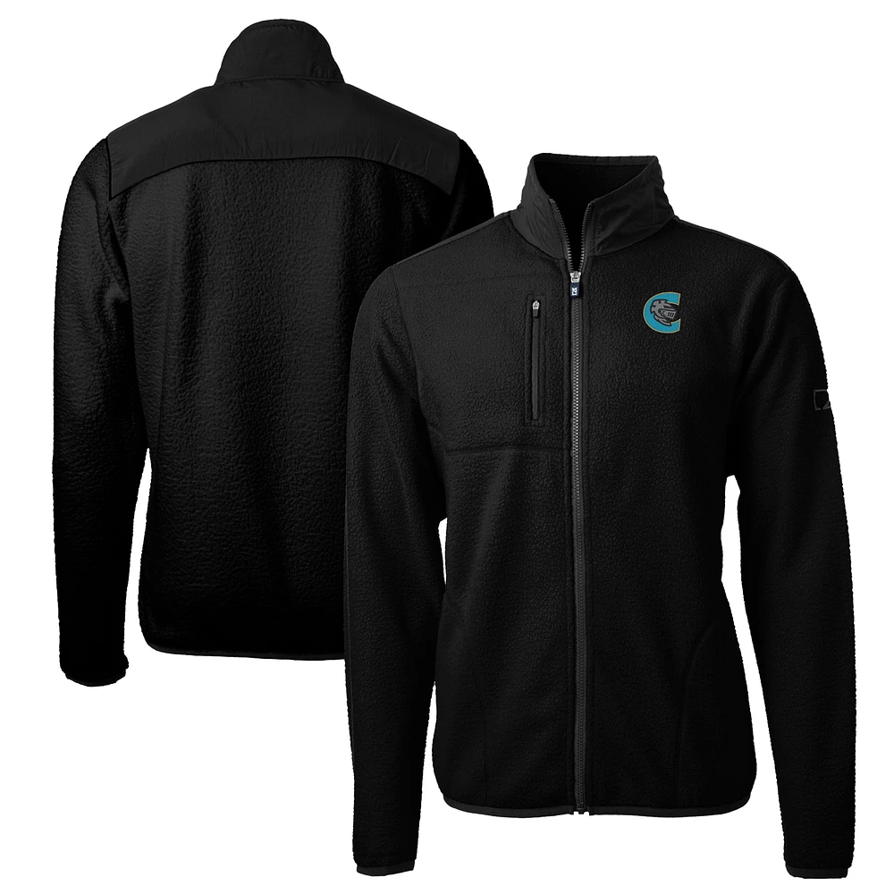 Men's Cutter & Buck Black Charlotte Knights Big Tall Cascade Eco Sherpa Fleece Full-Zip Jacket