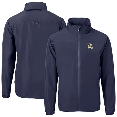 Men's Cutter & Buck Navy Frisco RoughRiders Big Tall Charter Eco Knit Recycled Full-Zip Jacket