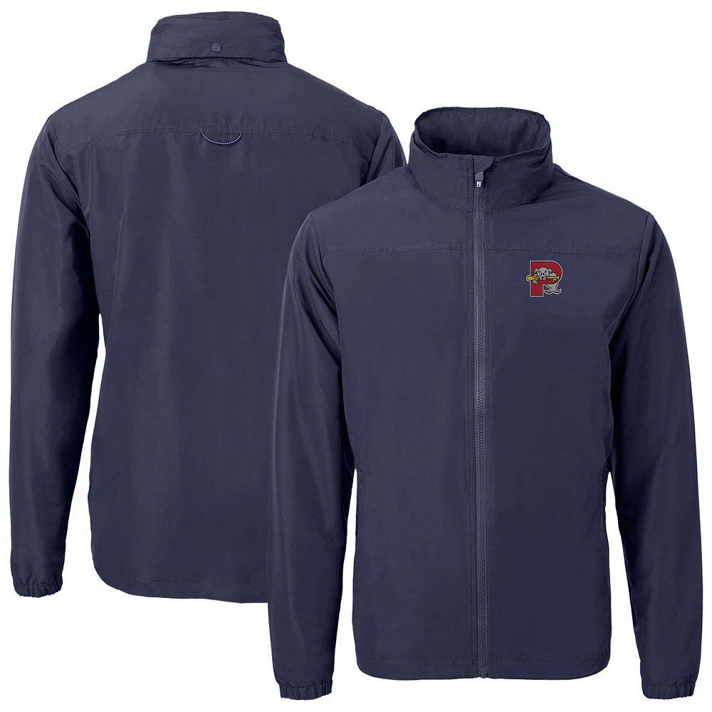 Men's Cutter & Buck Navy Portland Sea Dogs Big Tall Charter Eco Knit Recycled Full-Zip Jacket