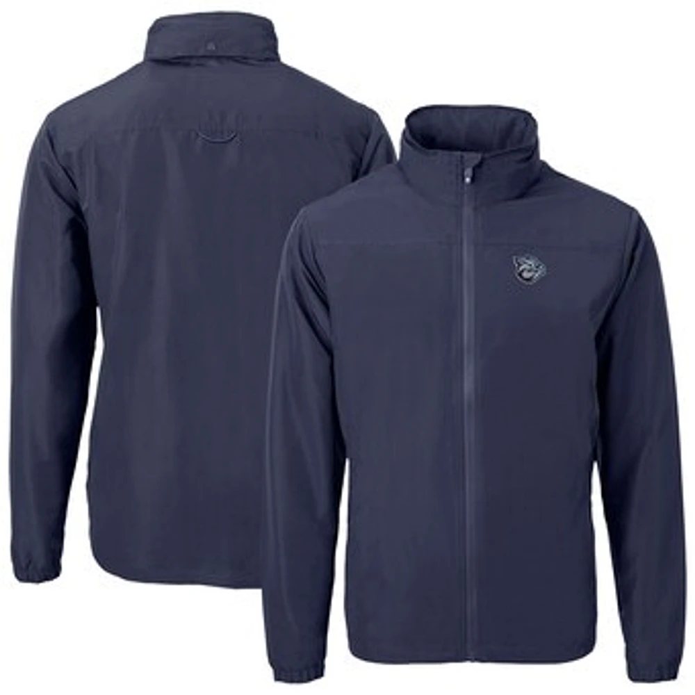 Men's Cutter & Buck Navy Lehigh Valley IronPigs Big Tall Charter Eco Knit Recycled Full-Zip Jacket