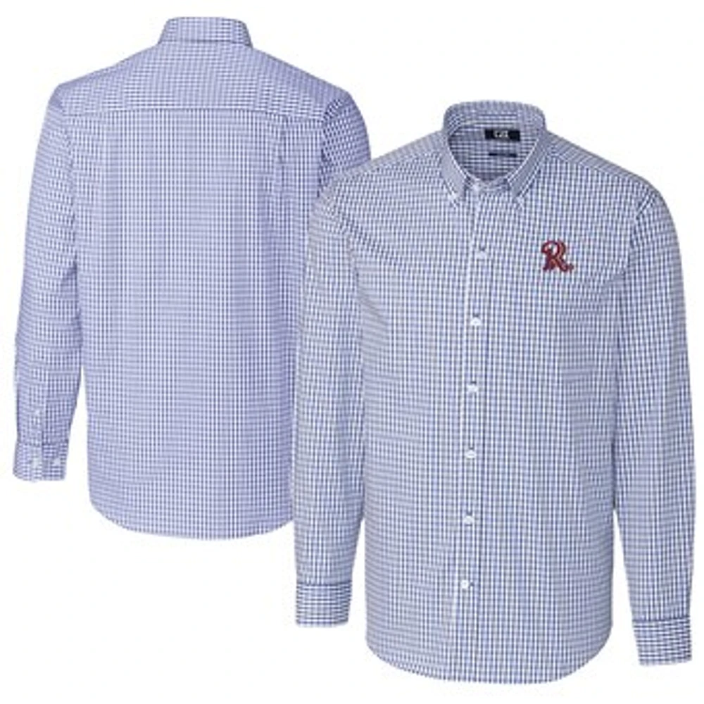 Men's Cutter & Buck Blue Frisco RoughRiders Big Tall Easy Care Stretch Gingham Long Sleeve Button-Down Shirt