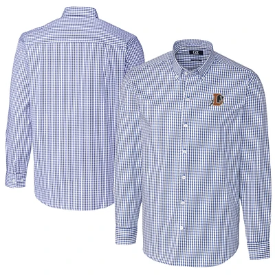 Men's Cutter & Buck Blue Durham Bulls Big Tall Easy Care Stretch Gingham Long Sleeve Button-Down Shirt