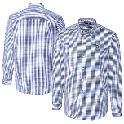 Men's Cutter & Buck Blue Iowa Cubs Big Tall Easy Care Stretch Gingham Long Sleeve Button-Down Shirt