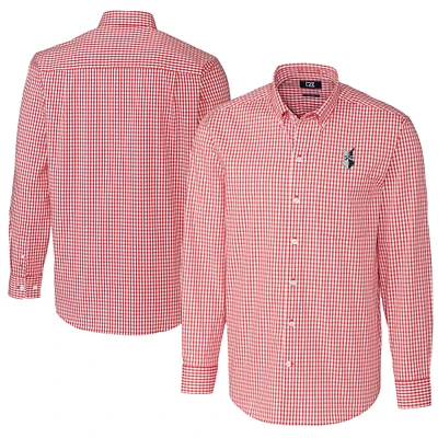 Men's Cutter & Buck Red Indianapolis Indians Big Tall Easy Care Stretch Gingham Long Sleeve Button-Down Shirt