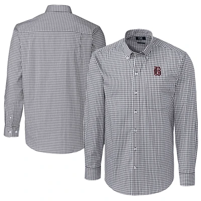 Men's Cutter & Buck Charcoal Birmingham Barons Big Tall Easy Care Stretch Gingham Long Sleeve Button-Down Shirt