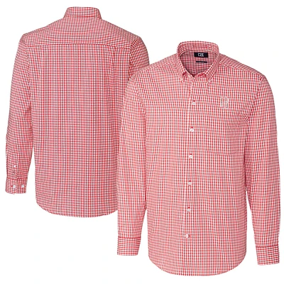 Men's Cutter & Buck Red Birmingham Barons Big Tall Easy Care Stretch Gingham Long Sleeve Button-Down Shirt