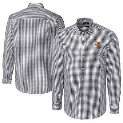 Men's Cutter & Buck Charcoal Las Vegas Aviators Big Tall Easy Care Stretch Gingham Long Sleeve Button-Down Shirt