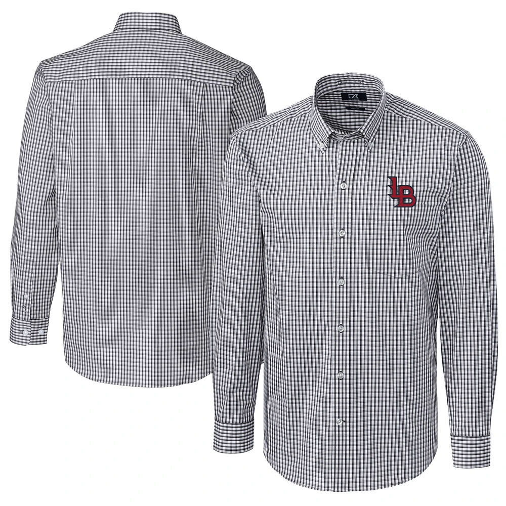Men's Cutter & Buck Charcoal Louisville Bats Big Tall Easy Care Stretch Gingham Long Sleeve Button-Down Shirt
