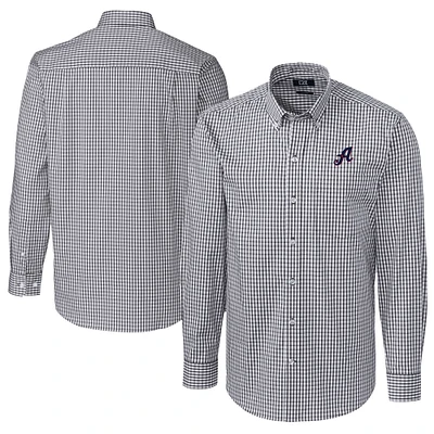 Men's Cutter & Buck Charcoal Reno Aces Big Tall Easy Care Stretch Gingham Long Sleeve Button-Down Shirt
