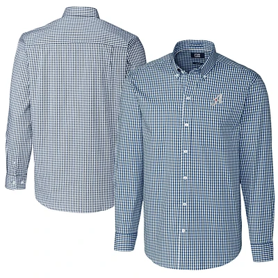 Men's Cutter & Buck Navy Reno Aces Big Tall Easy Care Stretch Gingham Long Sleeve Button-Down Shirt
