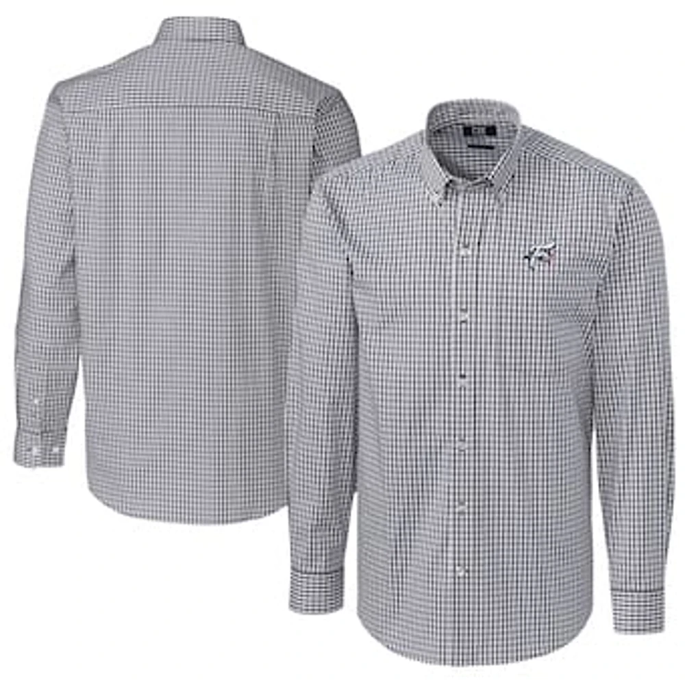 Men's Cutter & Buck Charcoal Reading Fightin Phils Big Tall Easy Care Stretch Gingham Long Sleeve Button-Down Shirt