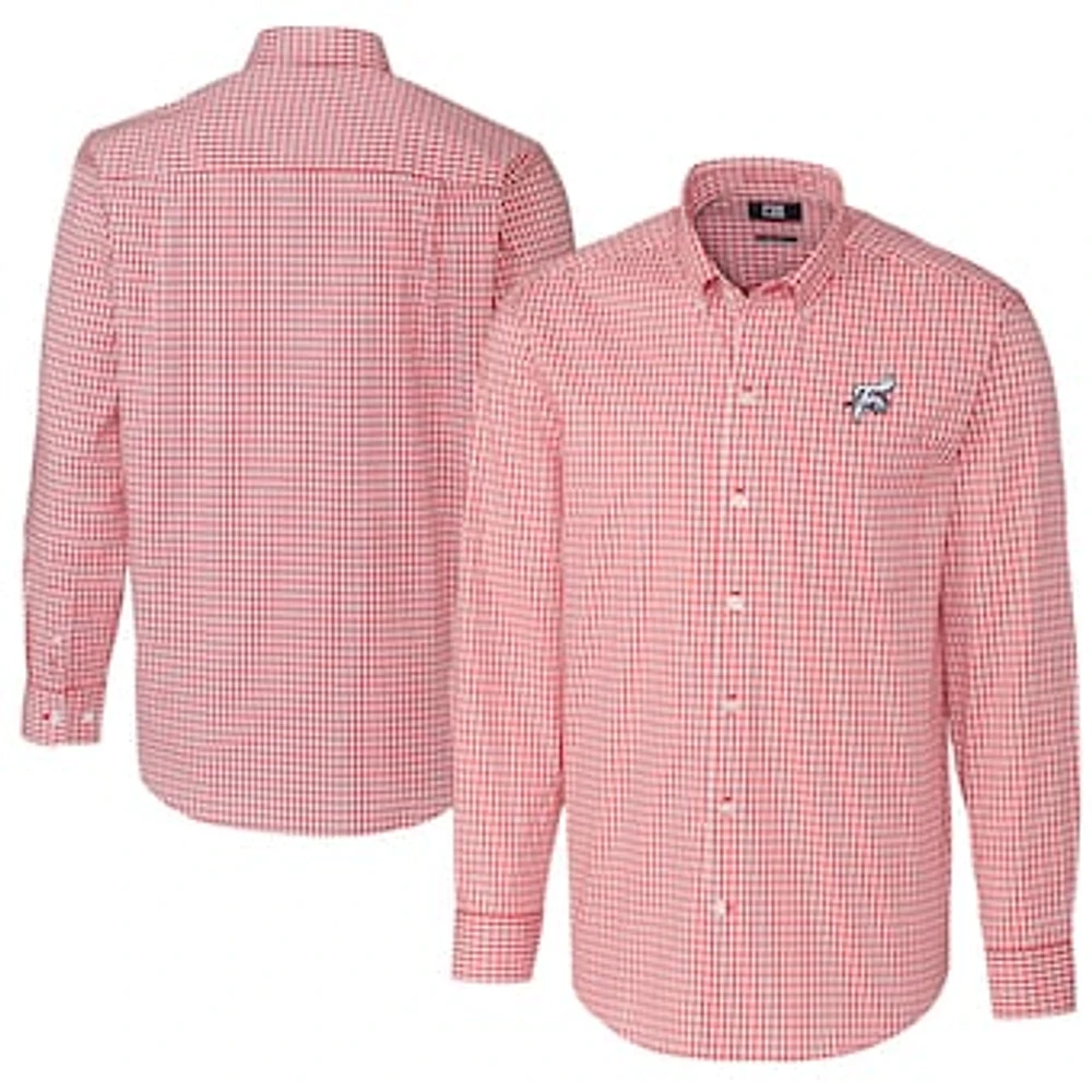 Men's Cutter & Buck Red Reading Fightin Phils Big Tall Easy Care Stretch Gingham Long Sleeve Button-Down Shirt