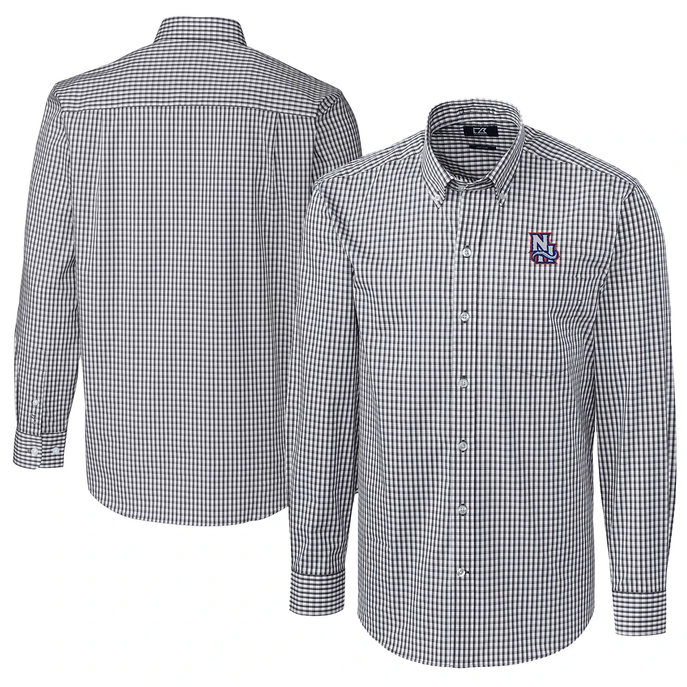 Men's Cutter & Buck Charcoal New Hampshire Fisher Cats Big Tall Easy Care Stretch Gingham Long Sleeve Button-Down Shirt