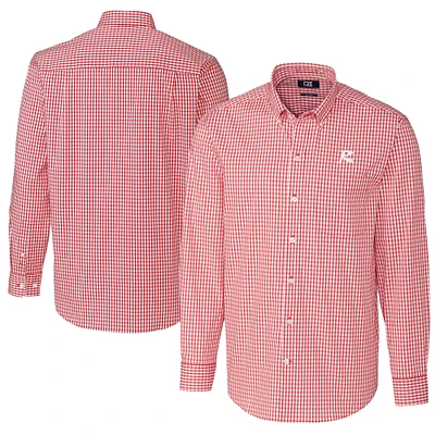 Men's Cutter & Buck Red Richmond Flying Squirrels Big Tall Easy Care Stretch Gingham Long Sleeve Button-Down Shirt