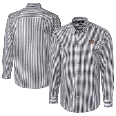 Men's Cutter & Buck Charcoal Norfolk Tides Big Tall Easy Care Stretch Gingham Long Sleeve Button-Down Shirt