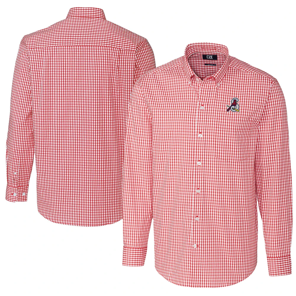Men's Cutter & Buck Red Springfield Cardinals Big Tall Easy Care Stretch Gingham Long Sleeve Button-Down Shirt