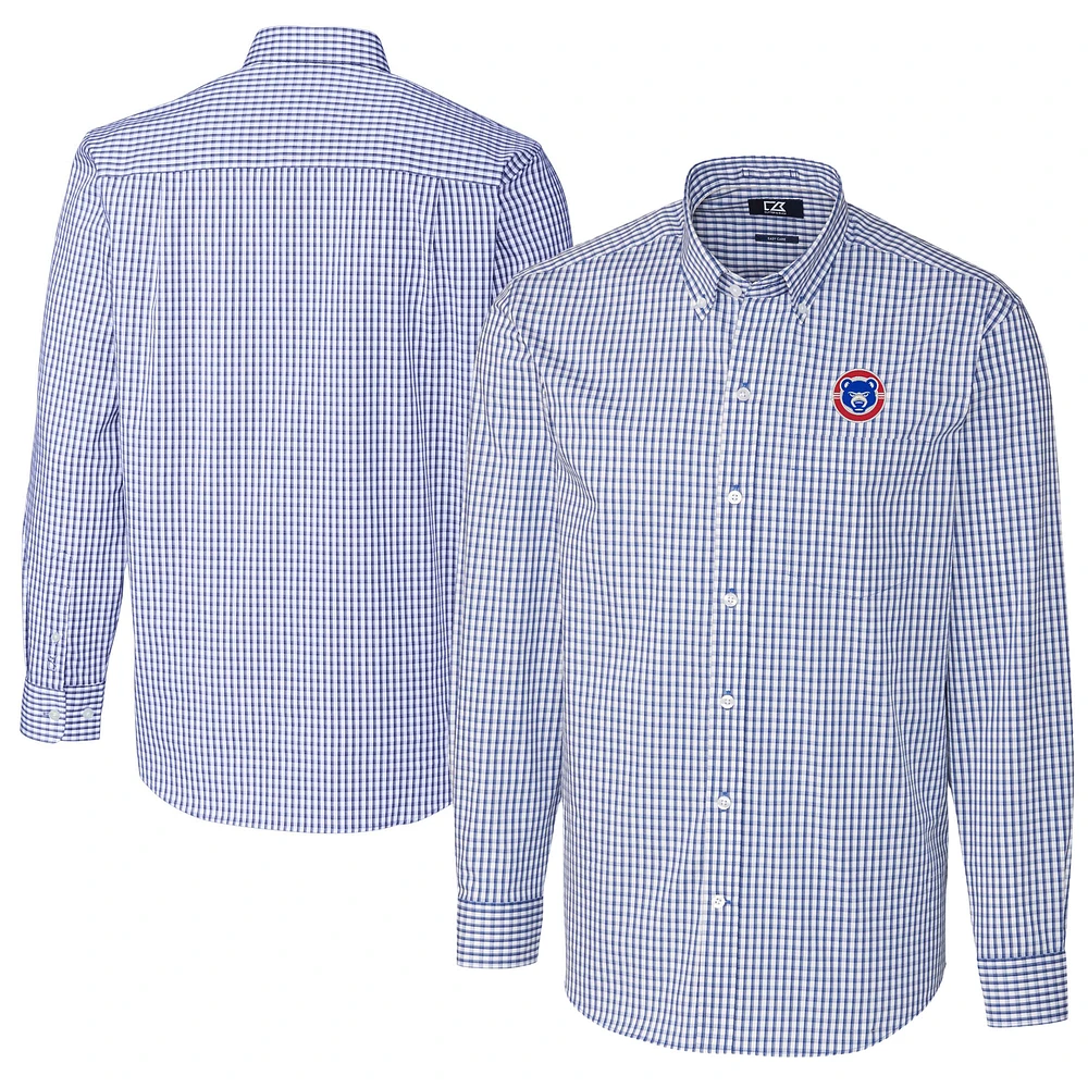 Men's Cutter & Buck Blue South Bend Cubs Big Tall Easy Care Stretch Gingham Long Sleeve Button-Down Shirt