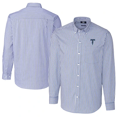 Men's Cutter & Buck Blue Tulsa Drillers Big Tall Easy Care Stretch Gingham Long Sleeve Button-Down Shirt