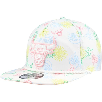 Men's New Era White Chicago Bulls Palm Trees and Waves Golfer Adjustable Hat
