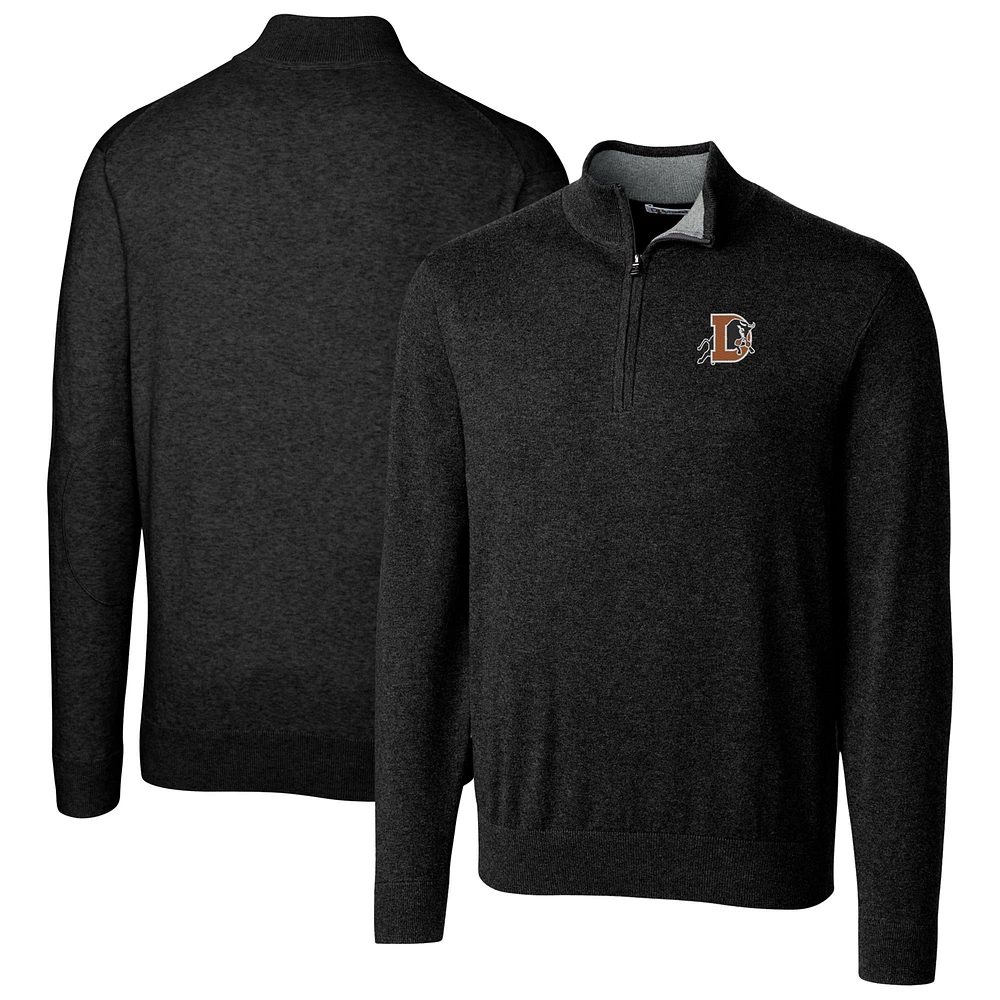 Men's Cutter & Buck Black Durham Bulls Big & Tall Lakemont Tri-Blend Quarter-Zip Pullover Sweater
