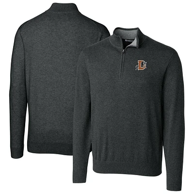 Men's Cutter & Buck Heather Charcoal Durham Bulls Big Tall Lakemont Tri-Blend Quarter-Zip Pullover Sweater