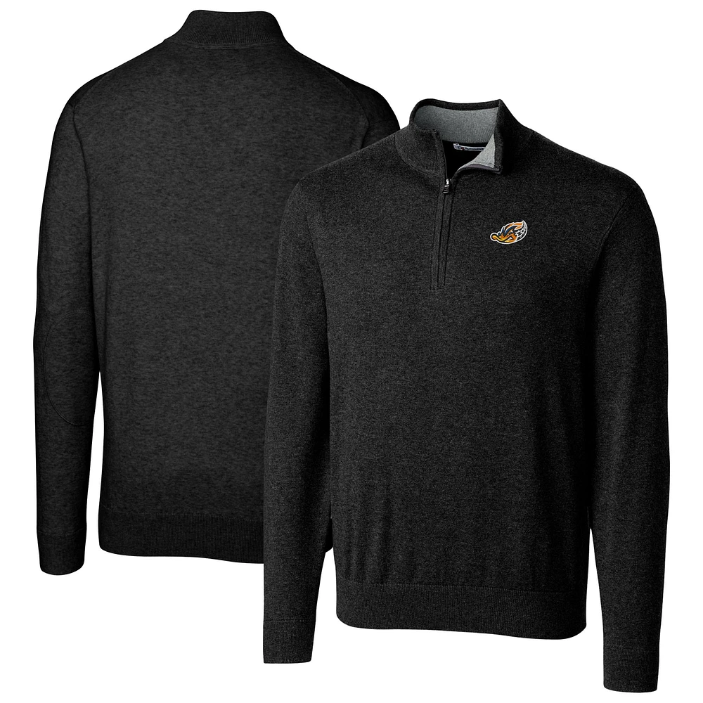 Men's Cutter & Buck Black Akron RubberDucks Big & Tall Lakemont Tri-Blend Quarter-Zip Pullover Sweater