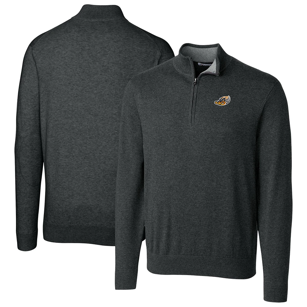 Men's Cutter & Buck Heather Charcoal Akron RubberDucks Big Tall Lakemont Tri-Blend Quarter-Zip Pullover Sweater