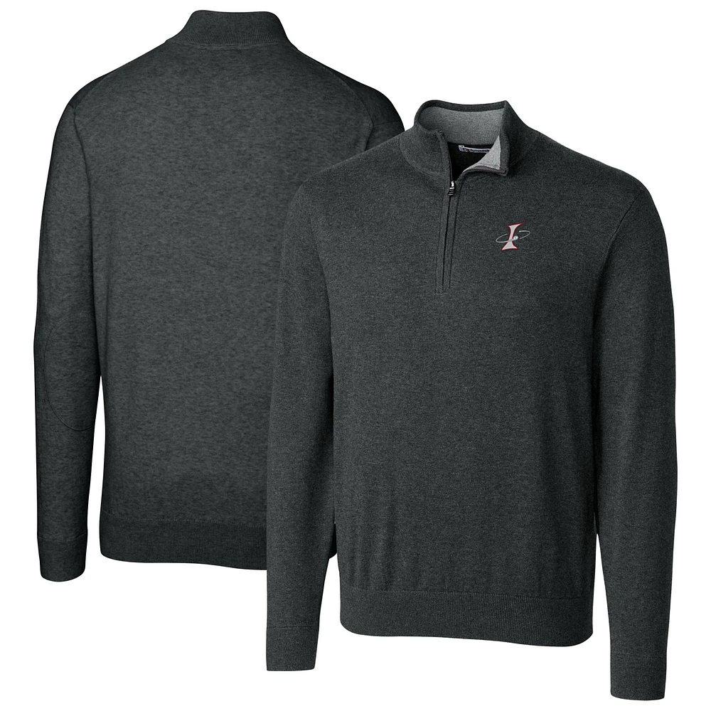 Men's Cutter & Buck Heather Charcoal Albuquerque Isotopes Big Tall Lakemont Tri-Blend Quarter-Zip Pullover Sweater