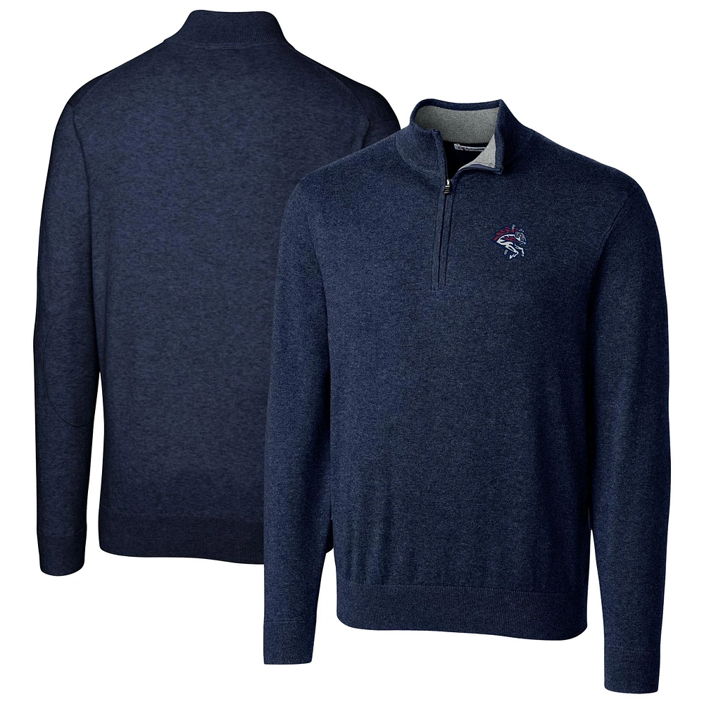 Men's Cutter & Buck Navy Binghamton Rumble Ponies Big Tall Lakemont Tri-Blend Quarter-Zip Pullover Sweater