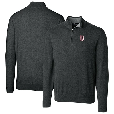Men's Cutter & Buck Heather Charcoal Birmingham Barons Big Tall Lakemont Tri-Blend Quarter-Zip Pullover Sweater