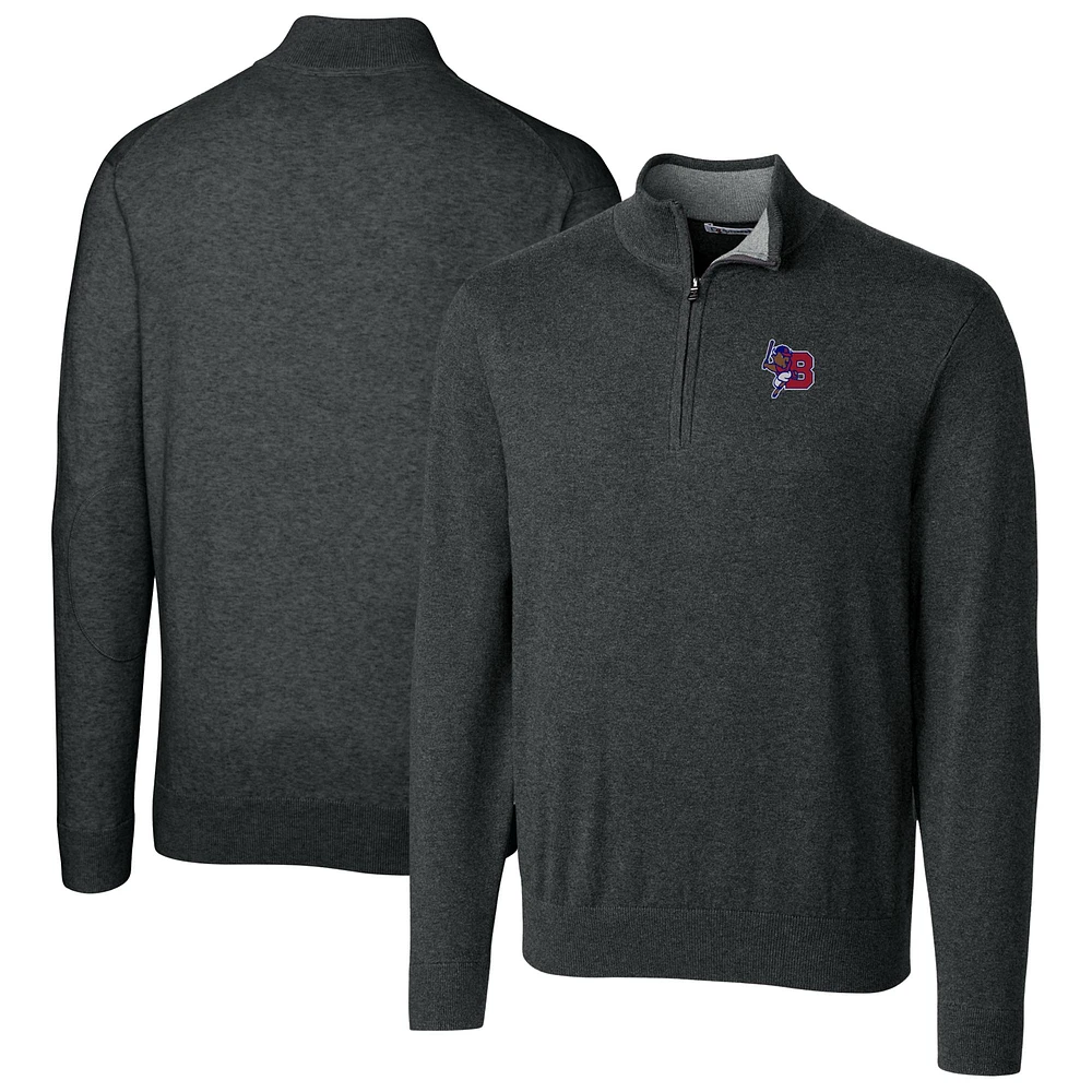 Men's Cutter & Buck Heather Charcoal Buffalo Bisons Big Tall Lakemont Tri-Blend Quarter-Zip Pullover Sweater