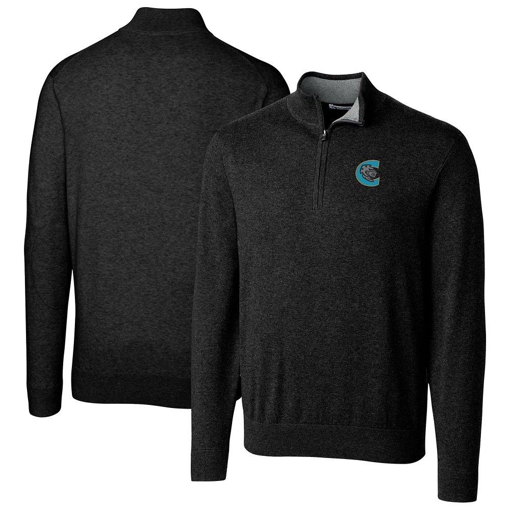 Men's Cutter & Buck Black Charlotte Knights Big & Tall Lakemont Tri-Blend Quarter-Zip Pullover Sweater