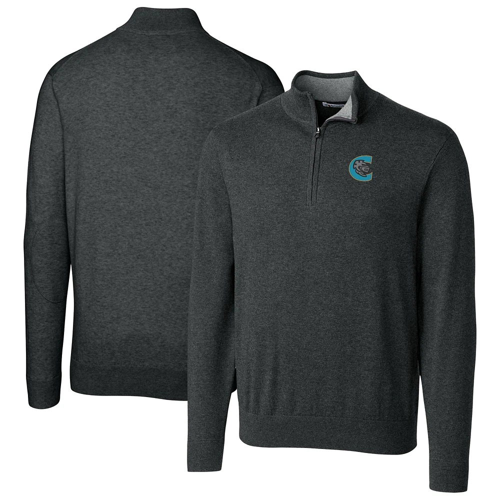 Men's Cutter & Buck Heather Charcoal Charlotte Knights Big Tall Lakemont Tri-Blend Quarter-Zip Pullover Sweater