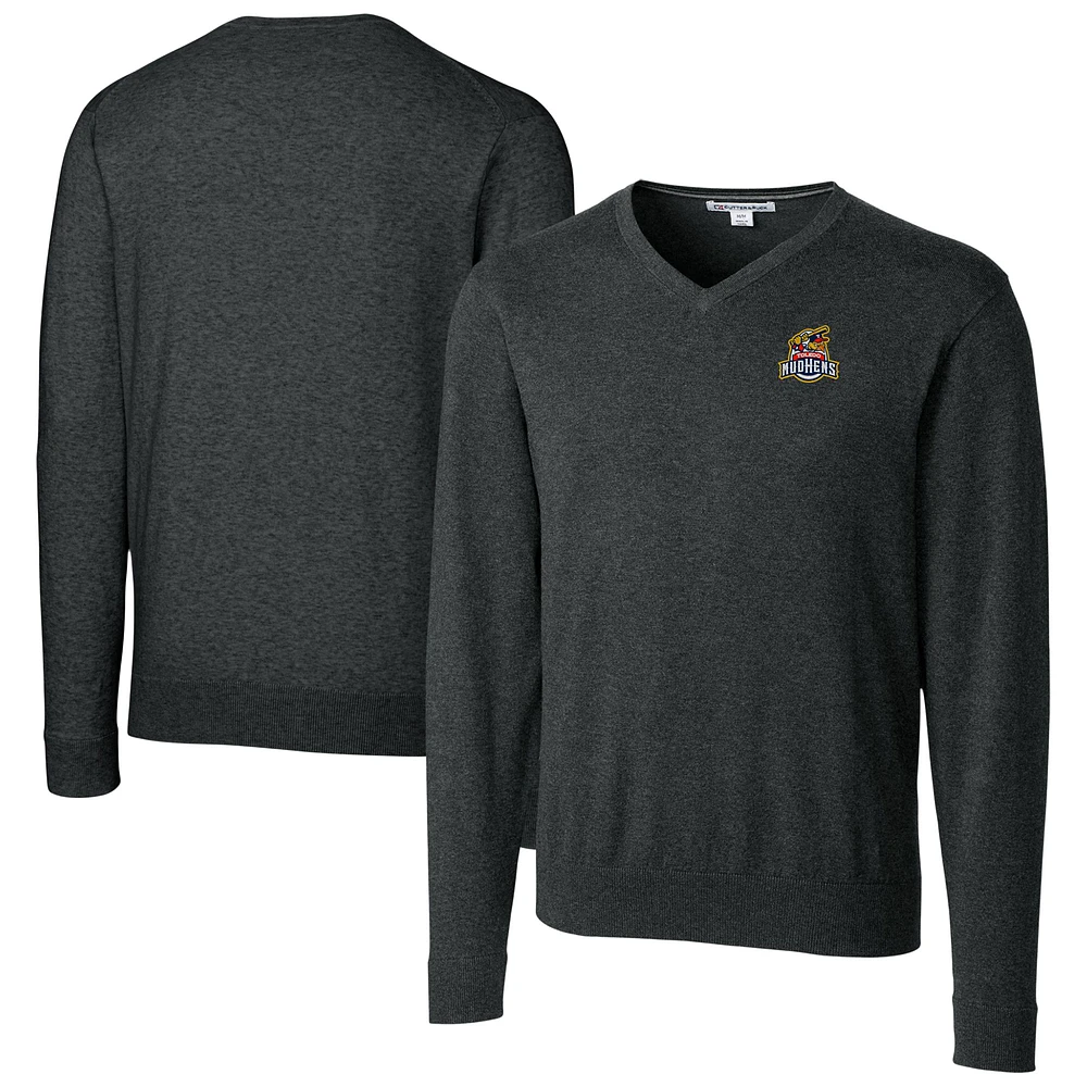 Men's Cutter & Buck Heather Charcoal Toledo Mud Hens Big Tall Lakemont Tri-Blend V-Neck Pullover Sweater