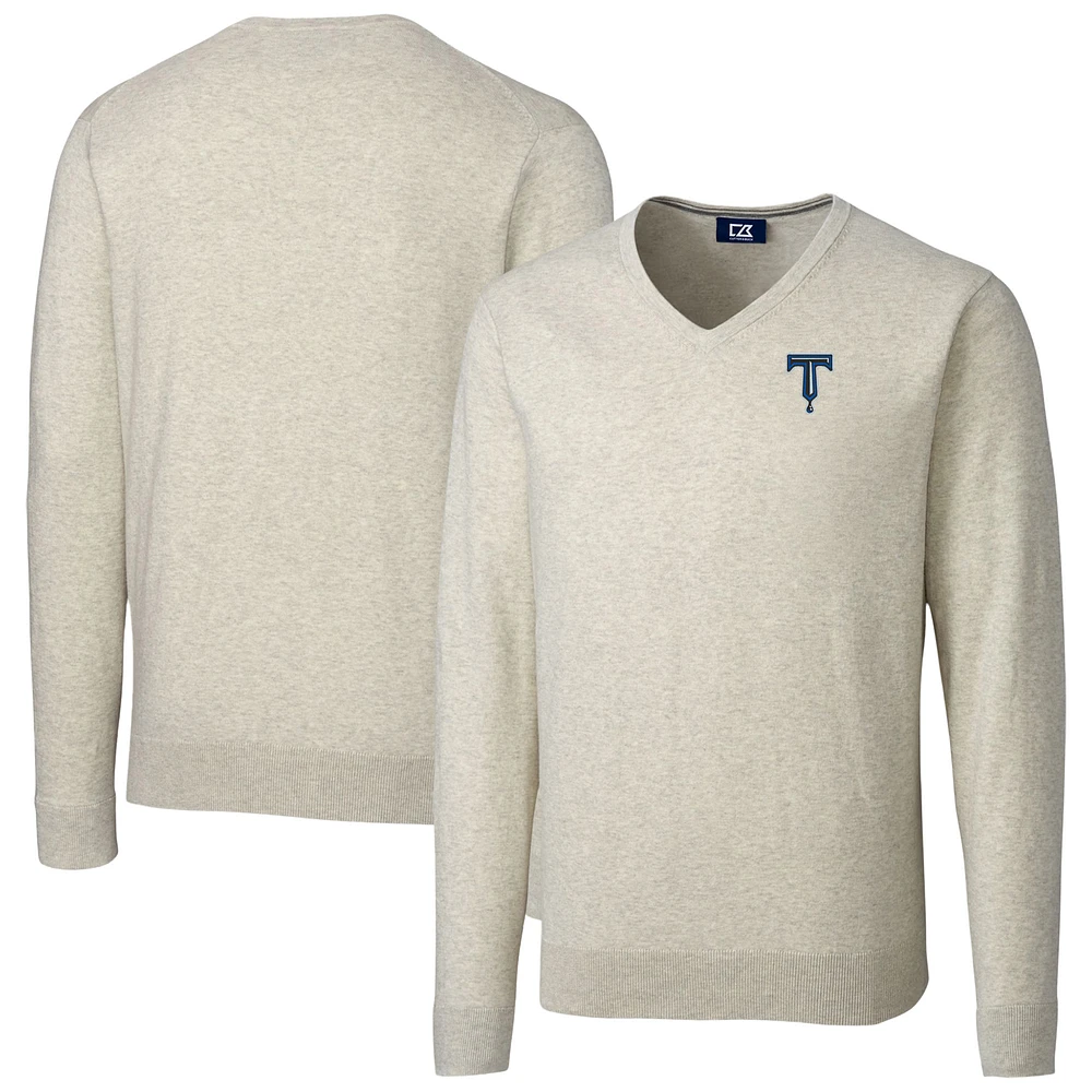 Men's Cutter & Buck Oatmeal Tulsa Drillers Big Tall Lakemont Tri-Blend V-Neck Pullover Sweater