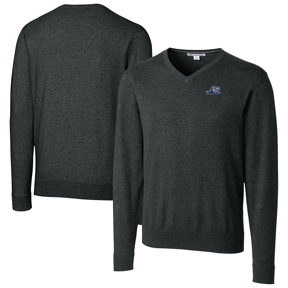 Men's Cutter & Buck Heather Charcoal West Michigan Whitecaps Big Tall Lakemont Tri-Blend V-Neck Pullover Sweater