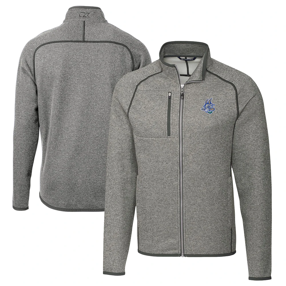 Men's Cutter & Buck Heather Gray Hartford Yard Goats Big Tall Mainsail Sweater-Knit Full-Zip Jacket
