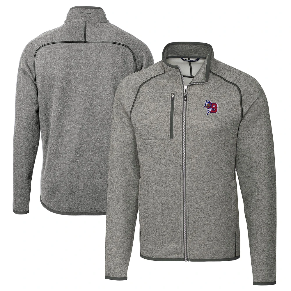 Men's Cutter & Buck Heather Gray Buffalo Bisons Big Tall Mainsail Sweater-Knit Full-Zip Jacket