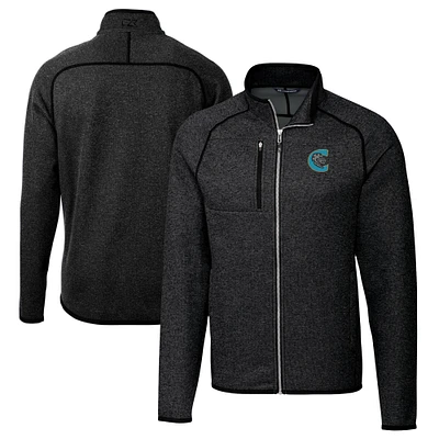 Men's Cutter & Buck Heather Charcoal Charlotte Knights Big Tall Mainsail Sweater-Knit Full-Zip Jacket