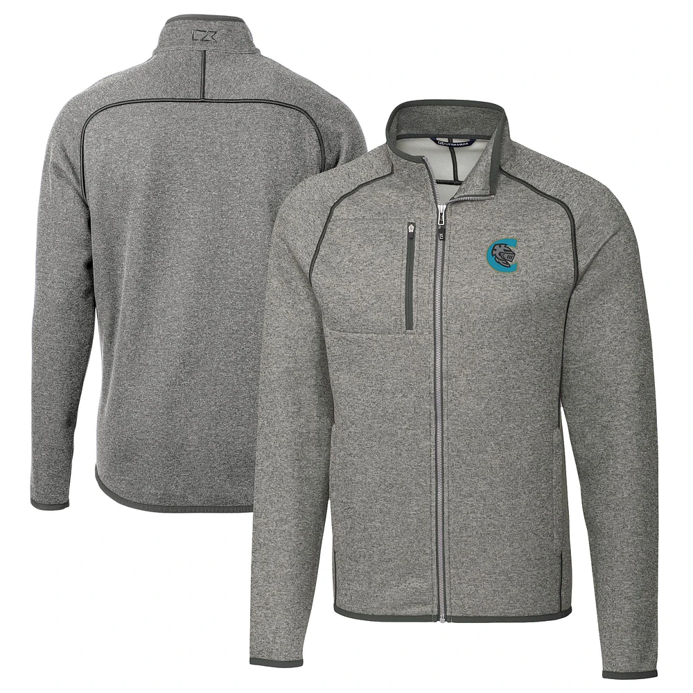 Men's Cutter & Buck Heather Gray Charlotte Knights Big Tall Mainsail Sweater-Knit Full-Zip Jacket