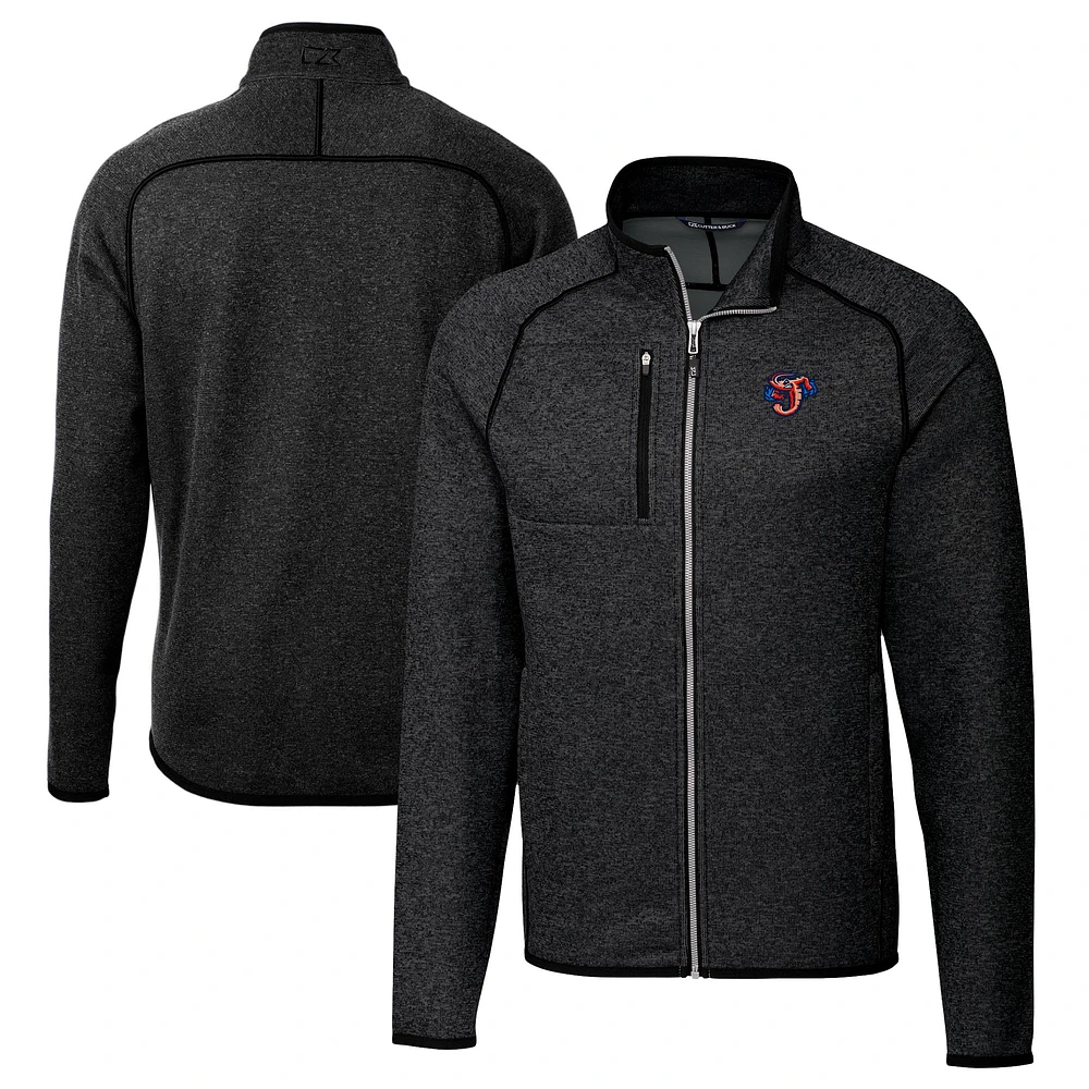 Men's Cutter & Buck Heather Charcoal Jacksonville Jumbo Shrimp Big Tall Mainsail Sweater-Knit Full-Zip Jacket